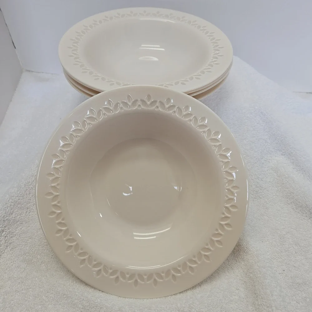 Ikea Paradisisk Glass Bowl Set Of 5 Leaf Pattern Edges Soft Pink Coral Wide Edge